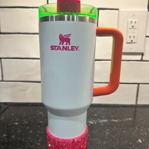 Stanley White Tumbler with Pink and Green Accents